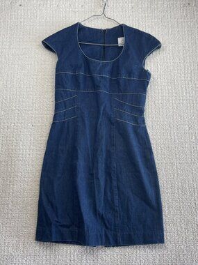 Vintage Mark Edwards Retro 60's Style Denim Mini Cap Sleeve Dress Fitted A-Line